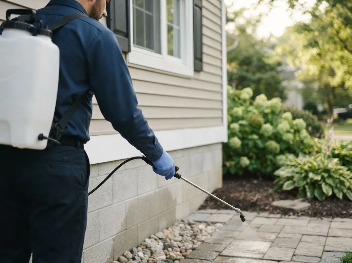 Pest control technician inspecting a home in Maud, TX